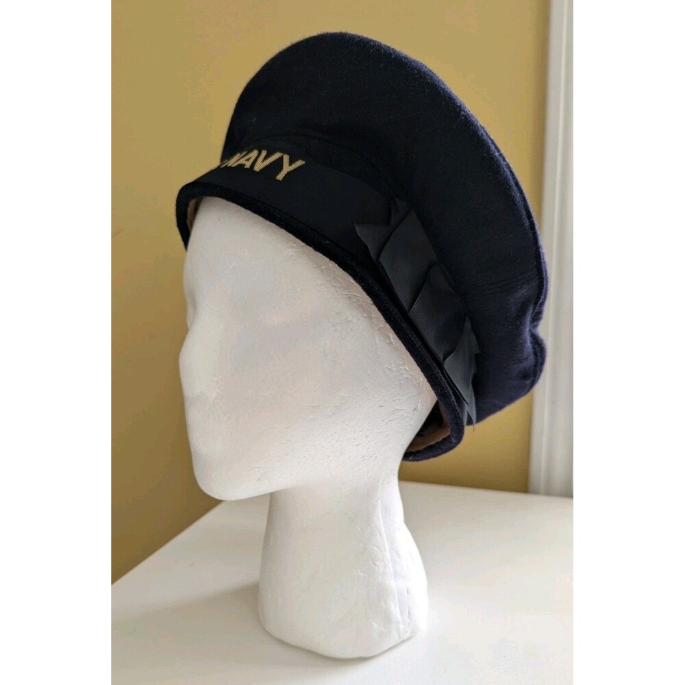 Vintage WW2 US Navy Sailor Blue Wool Flat Hat Cap Donald Duck 1933 Size 7 1/2